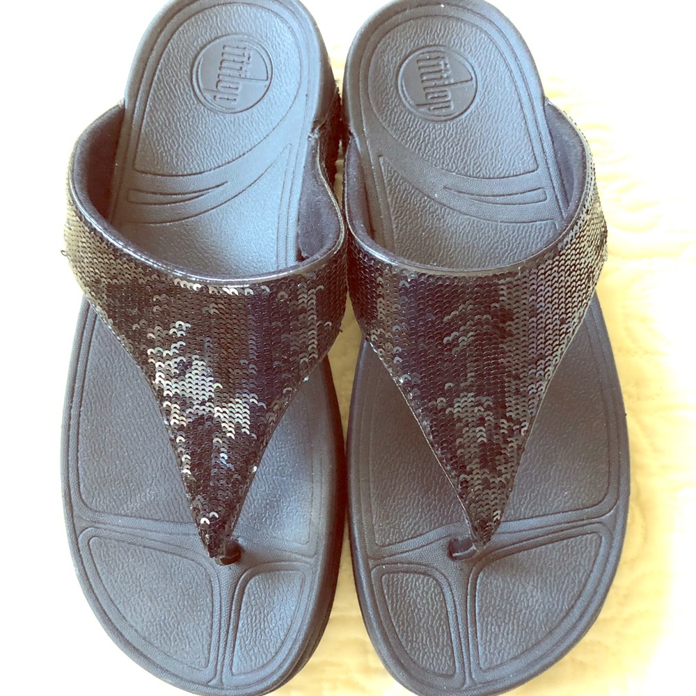 Black Sequin FITFLOP Thong Sandals